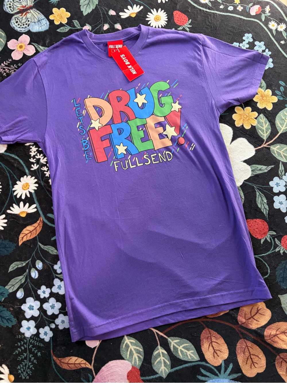 Full Send Women's Purple 'Let's Be Drug Free' Graphic Tee